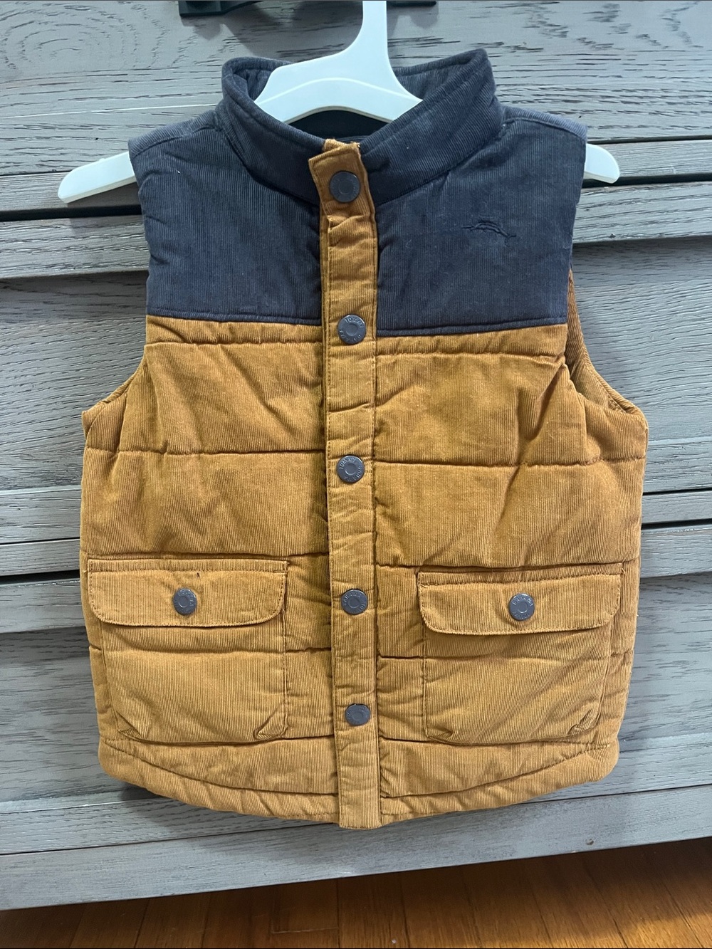 Tommy Bahama Kids Two-Tone Puffer Vest in Mustard and Charcoal